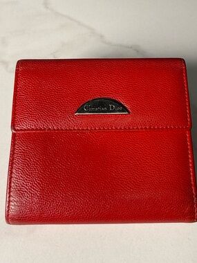 Christian Dior Red Leather Compact Wallet